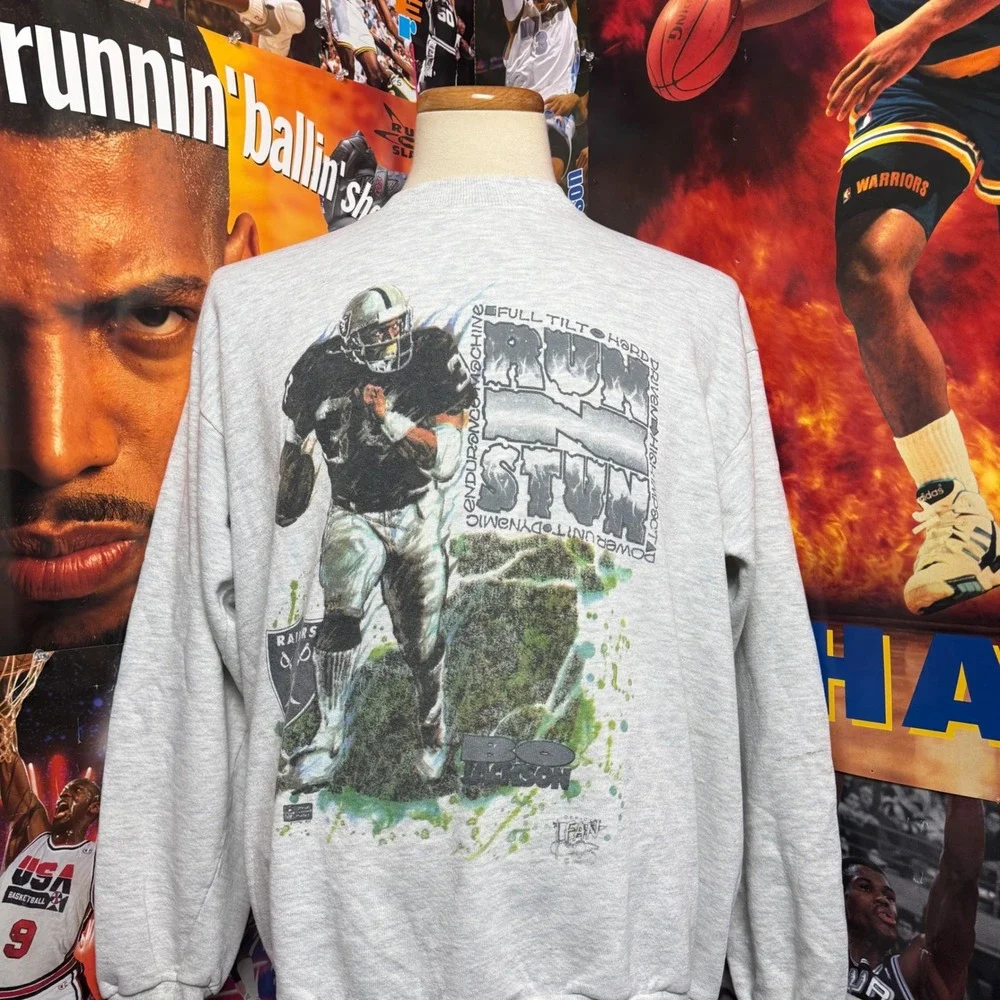 Vintage 90s Los Angeles Vegas Oakland Raiders Bo Jackson NFL Sweatshirt Sz XL